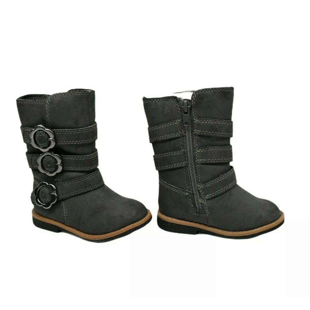 * Carters Toddler Girls Boots Size 5 Pewter Grey New with tags Flower buckles - Picture 3 of 4